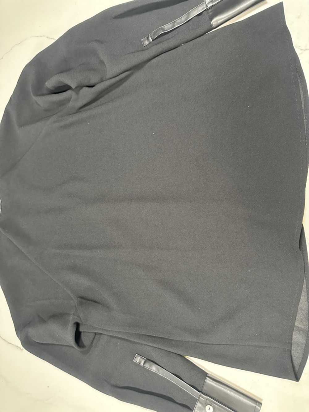 Vince Black Blouse with Leather-Trim Cuffs and Neckline - Picture 4 of 5